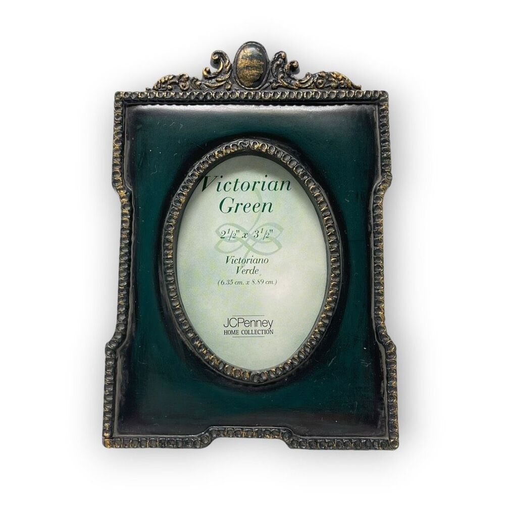 JCPenney Home Picture Frame Victorian Green Ornate Oval 2.5x3.5 Mini Frame